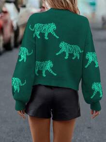 SHEIN LUNE Damen Stehkragen Langarm Pullover mit grafischem Detail, lässiger Strick Pullover für Herbst und Winter