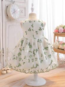 SHEIN X GALILEA Elladie kids 斋月少女无袖刺绣 A 字形网眼连衣裙，适合居家休闲穿着以及轻度户外活动。可穿着参加生日或节日庆祝活动、春夏季 - 彩色 - 查看 2