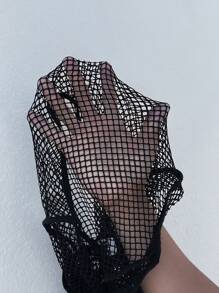 Muchica Plus Size Women's Black Mesh Cropped Pullover Top