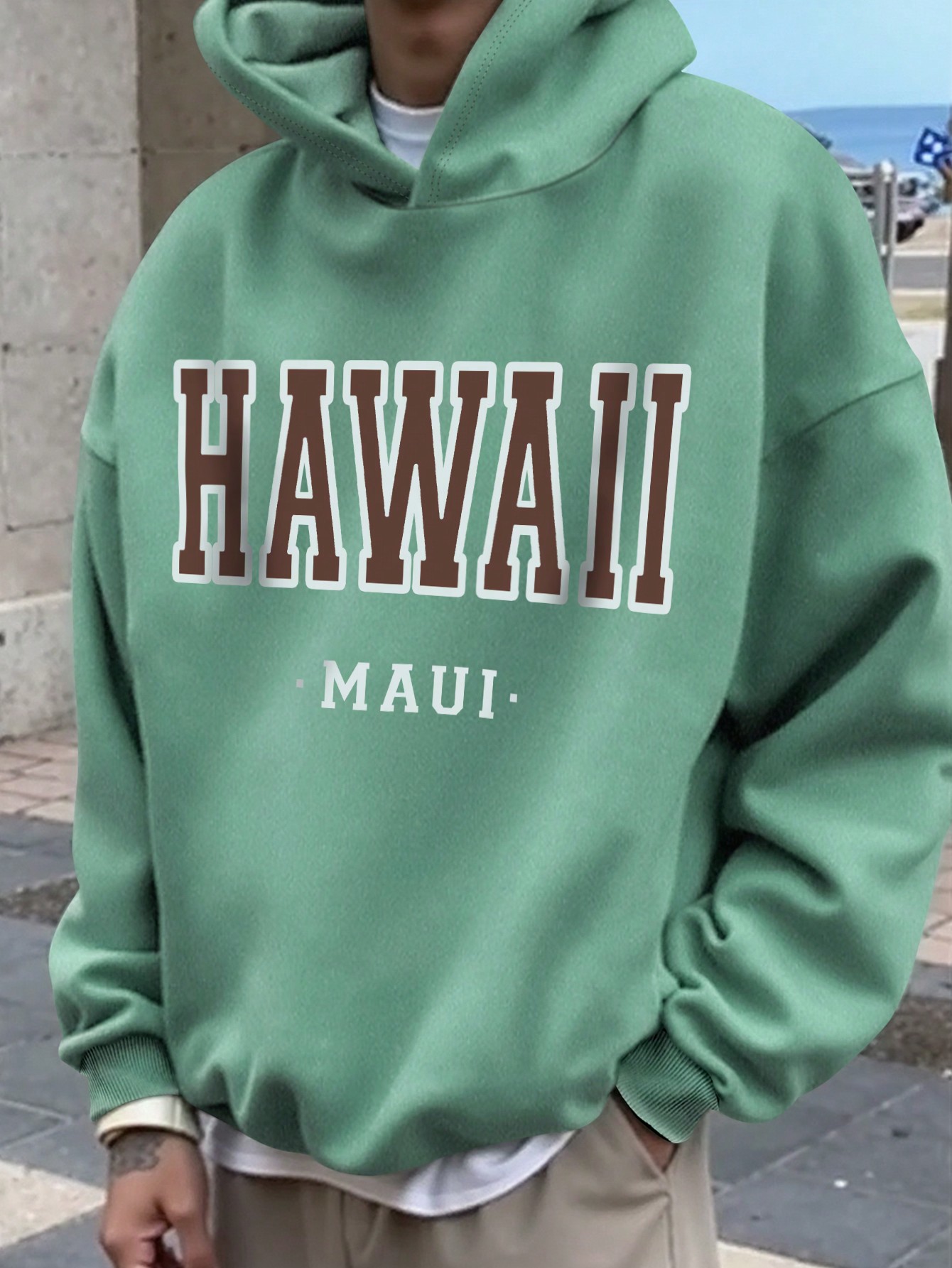 Men's Loose Fit Hawaiian English Typography Pattern Hoodie