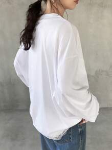 FRIFUL Women's Loose Fit Lace Trim Wide Sleeve T-Shirt, Layerable Spring Clothing