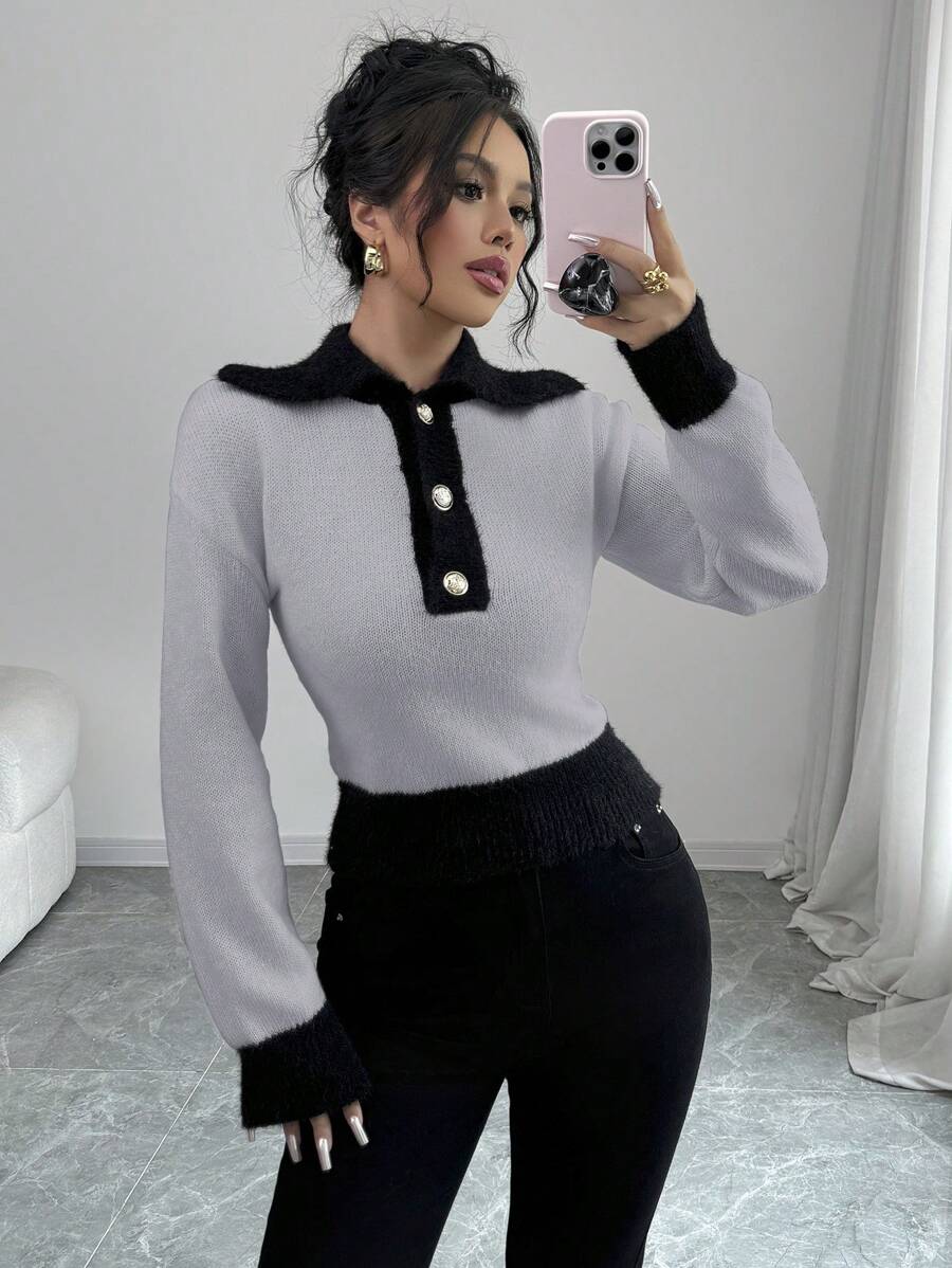 Elenzga Women Autumn/Winter Sporty Contrast Color Turtleneck Sweater Knit Pullover Fall Sweater