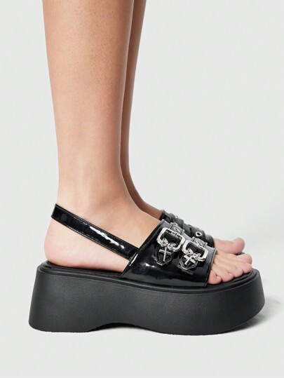 Grunge Punk Sandalias de plataforma tipo chanclas con estilo subcultura punk para mujeres, nueva moda retro de verano 2024 para uso exterior de cuña