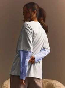 Athîral 女士纯色拼布圆领长袖休闲上衣