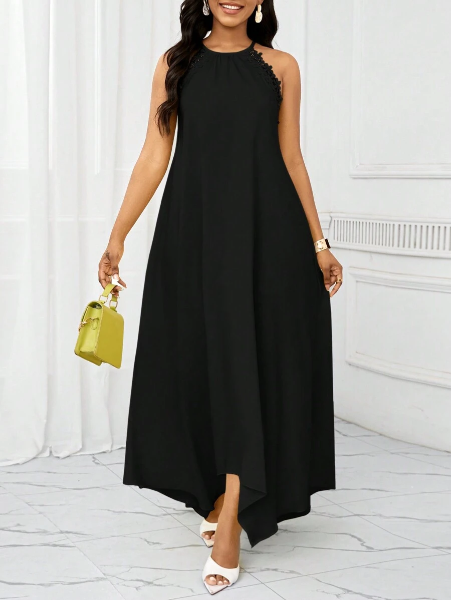 SHEIN Lady 节日连衣裙 夏季女士连衣裙 休闲长款吊带连衣裙 - 黑色 - 查看 1