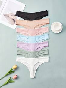 7 bucăți chiloți simpli de culoare solidă pentru femei, îmbrăcăminte zilnică ocazională