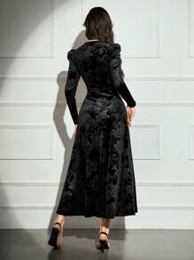 Modelyn Women's Solid Color Long Sleeve Arabic Casual Dress, Minimalist Fashion For Everyday Wear Long Evening Dresses