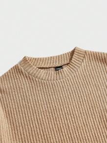 Manfinity Basics Men's 2 Pieces Knitted Fit Basic Casual Style Normal Shoulder Collar Black And White Men's T-Shirt Suitable For Autumn Matching - Khaki - View 4