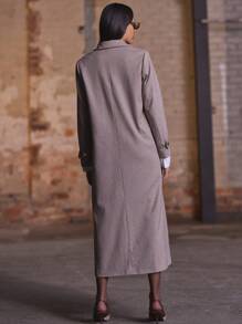 MUSERA Áo khoác dáng dài công sở họa tiết xương cá bằng vải tweed - màu nâu - Xem 4