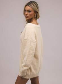 MUSERA Oversized V Neck Button Up Knit Cardigan Evening Party Elegant - Yellow - View 2