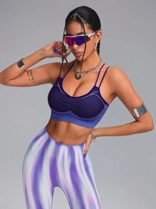 Innovista 女士无缝高弹透气网状结构3D塑形运动文胸，挂脖式高弹支撑运动文胸，女士露脐背心，日常休闲健身瑜伽外出上衣，节日庆典，聚拢文胸，秋冬女装，紫色条纹设计，实用时尚 - 紫色 - 查看 5