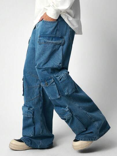 Street Life Jeans amples et confortables à jambe large avec plusieurs poches pour hommes