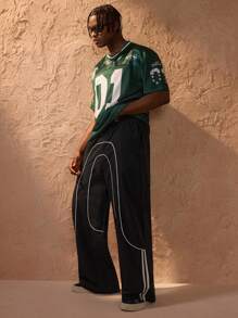 Forever 21 男式返校运动休闲编织带黑色阔腿运动裤慢跑裤 - 黑色 - 查看 5