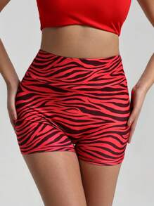 Menodora SHEIN Sport Women's High Waisted Zebra Print Casual Gym Workout Shorts - Burgundy - View 6