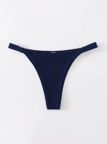 Swim Basics Celana Bikini Warna Polos, Sederhana dan Modis untuk Liburan Pantai Musim Panas - Navy Blue - View 6