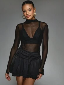 MISSGUIDED Ruched Waistband Frill Detail Mini Skirt - Black - View 5