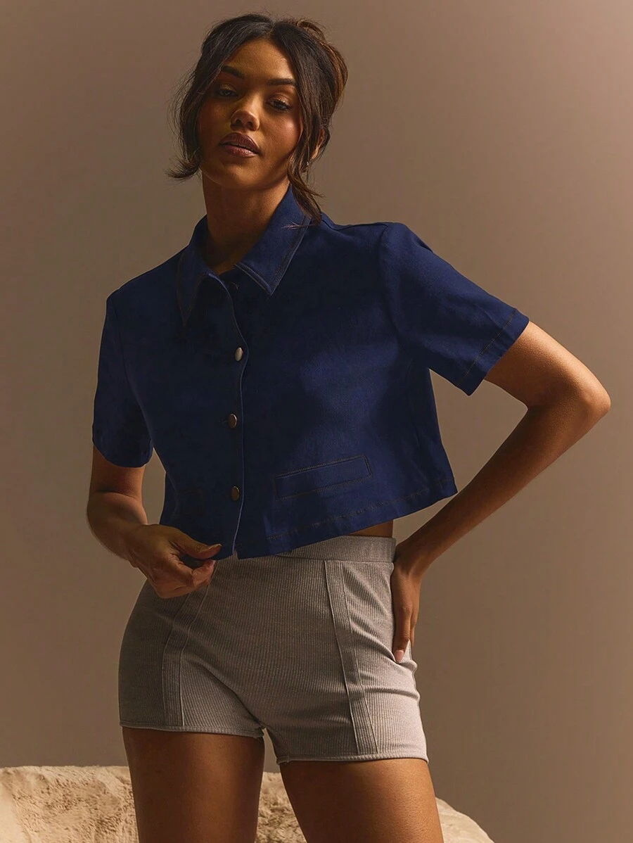 Athîral 女士纯色前扣短袖休闲夹克