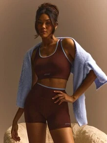 Athîral Conjunto deportivo de camisola y pantalones cortos con adorno, uso diario casual y elegante minimalista para mujeres