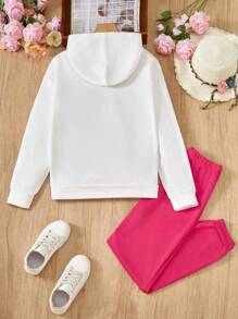 2pcs/Set Teenage Girls Letter Print Hoodie - Hot Pink - View 2