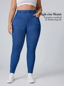 Flexra Plus Size Casual Washed Simple Slim Stretchy Knit Tapered Leg Jeans - Dark Wash - View 4