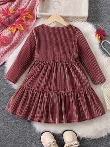 SHEIN Váy nhung viền bèo nhún cho bé gái - Hồng - Xem 2