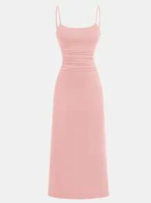 SHEIN Girlism Teen Girls Solid Color Knitted Crop Top & Bodycon Mini Dress 2pcs Set, Elegant & Sophisticated Outfit For Outing & Party Graduation Dress - Pink - View 5