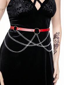 ROMWE Goth 1 pièce Ceinture réglable de style punk à 4 chaînes rouge pour femmes, accessoire de robe de décoration de Noël, polyvalent pour un port quotidien