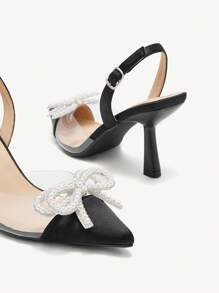 CUCCOO CHICEST Fashion Women High Heel Shoes With Faux Pearl & Bow Decor, Comfortable Versatile Lolita Style Pumps Spring Shoes Spring Break Easter Prom Heels - Black - View 6