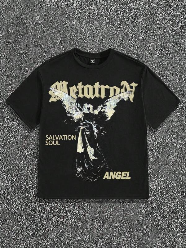 Manfinity EMRG 1buc Bărbați Ocazional Portret de zi cu zi și Tricou cu mânecă scurtă cu literă, vară, cadou pentru iubit