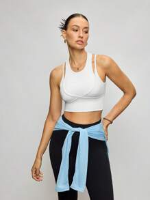 Activina Women's White Color Sleeveless Simple Modifying Casual Sports Top For Pilates & Yoga - White - View 6