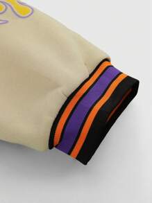 ROMWE MEN Prep Chaqueta de béisbol casual de hombre con patrón de letras y pentágonos, manga larga, abotonadura sencilla, para otoño