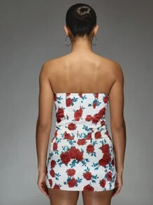 MISSGUIDED Satin Floral Print Corset Bandeau Top And Bodycon Mini Skirt Two Piece Co Ord Set - Multicolor - View 2