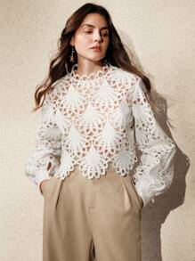 Anewsta Elegante pareo de encaje para fiesta en la playa, estilo nuevo malla para cubrir - Blanco - Ver 6