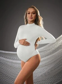 Cheriluna Maternity Body de grossesse en col montant unicolore, manches longues, style casual, pour séance photo de grossesse