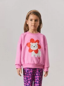 Maija Kids Maija Kids 2 件套年轻女孩休闲花卉和狮子图案圆领运动衫和运动裤套装 - 玫紅色 - 查看 4