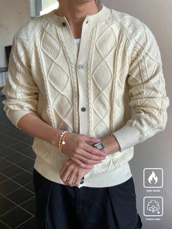 Manfinity CasualKnits Herren Lässig einfarbiger Langarm Einreiher Strickjacke, Herbst/Winter