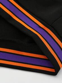 ROMWE MEN Prep Chaqueta de béisbol casual de hombre con patrón de letras y pentágonos, manga larga, abotonadura sencilla, para otoño