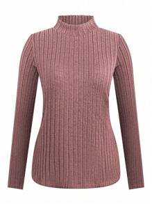 4pcs/Set Plus Size Women's Autumn Winter Ribbed Texture Stand Collar Fitted Casual Basic T-Shirt Tops Set Fall Cloth For Women