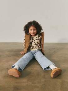 Maija Kids Maija Kids Young Girl Solid Color Thickened Mock Neck Vest, Casual - Khaki - View 6