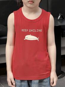 DAZY 年轻男孩休闲鲸鱼和字母印花背心 - 紅色 - 查看 4