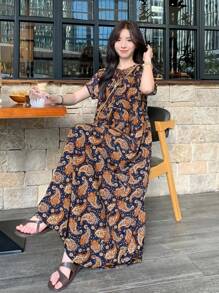 FRIFUL 女士波西米亚风印花长裙，夏季吊带裙，教师装，度假装，复活节女装 - 彩色 - 查看 2