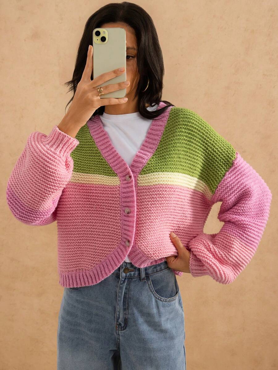 Forever 21 Winter Clothes For Women New V-Neck Colorful Striped Funny Long Sleeve Cropped Knitted Cardigan Y2k Tops Christmas Clothes Women Sweaters Y2k Clothes New Years Women Outfit