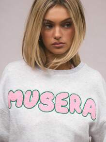 MUSERA Bubble Letter Crew Neck Sweatshirt Casual, Airport Graduation, Back To School, Graduation, Teacher For Women, Back To School - Light Grey - View 5