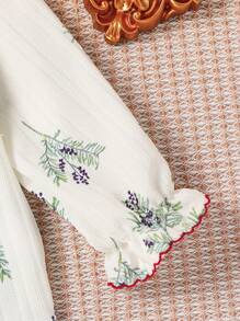 2pcs/Set Baby Girls Apricot Background Tree Leaf Allover Print Casual Loose Fit Long Sleeve Pants And Shirt Loungewear Set - Apricot - View 6