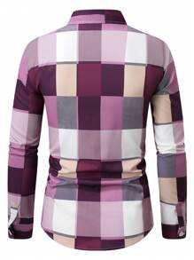 Manfinity Homme 男士休闲格子单排扣长袖衬衫（无条纹），秋季 - 彩色 - 查看 2