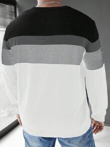 Manfinity Homme Áo len sọc chắp vá nhiều màu cho nam, giản dị và thời trang để mặc hàng ngày - trắng - Xem 2