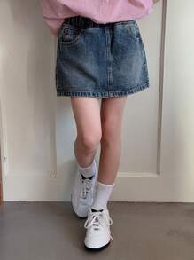 DAZY Váy denim cho bé gái tuổi teen, mùa hè, chuẩn bị đi học. - Rửa trung bình - Xem 8