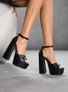 CUCCOO LuxiPop 女士性感高台黑色高跟凉鞋，适合万圣节、圣诞节、新年派对的夜间外出坏人风格装扮，厚底 - 黑色 - 查看 6