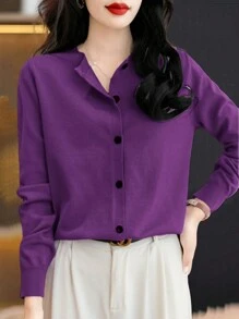 EMERY ROSE Women Single-Breasted Casual Solid Color Cardigan, Long Sleeve, Autumn/Winter Fall Cloth For Women