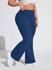 Rhythm Era Plus Size Mid/High Waisted Side Pocket Flare Leg Sweatpants Yoga Women Pants - Blue - View 5